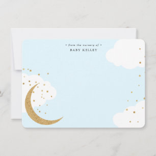 Carte De Correspondance Lune et Étoiles, Bleu Bébé Personnalisé Plat