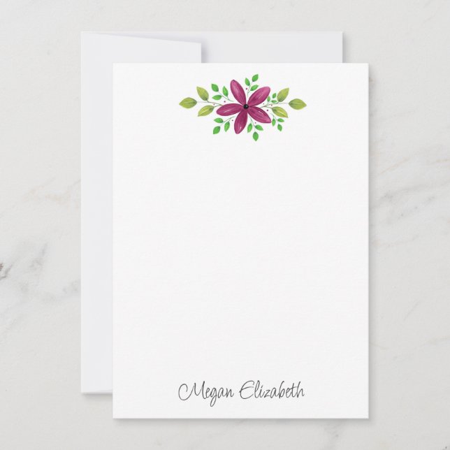 Carte De Correspondance Magenta Purple Aquarelle Florale Swag (Devant)