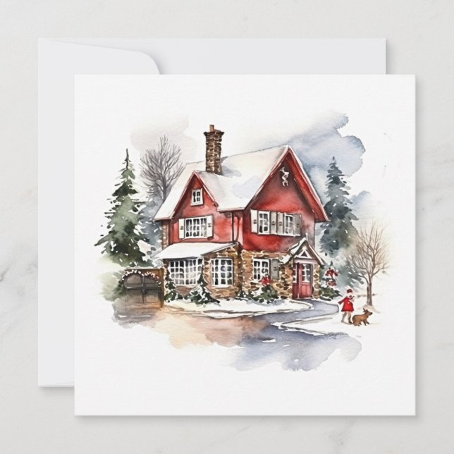 Carte De Correspondance Maisons de Noël douillettes avec neige (Devant)