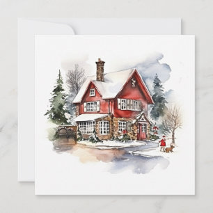 Carte De Correspondance Maisons de Noël douillettes avec neige