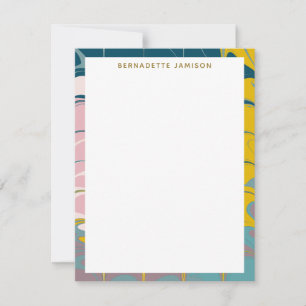 Carte De Correspondance Marbre Abstrait moderne Ebru Motif Turquoise et ro
