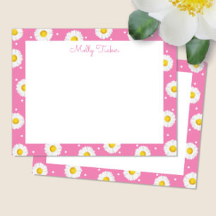 Carte De Correspondance Marguerites Chic Aquarelle Florale Rose et Jaune