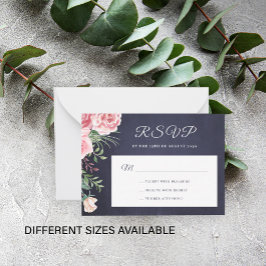 Carte De Correspondance Mariage budget floral bleu bleu marine rose rose