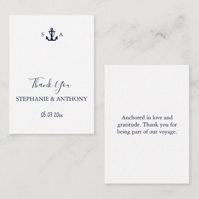 Carte De Correspondance Mariage d'Ancre bleu marine Monogram (Devant / Derrière)