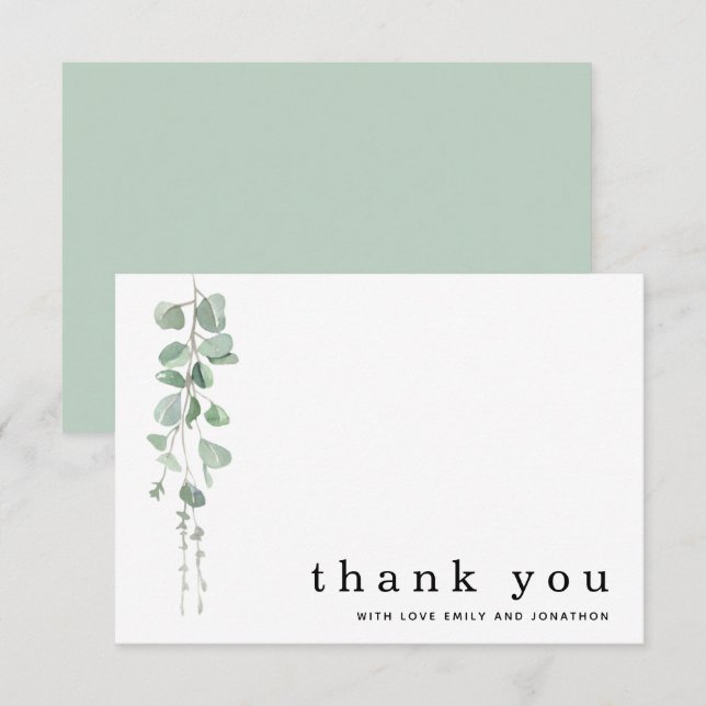 Carte De Correspondance Mariage de noms de Merci Eucalyptus (Devant / Derrière)