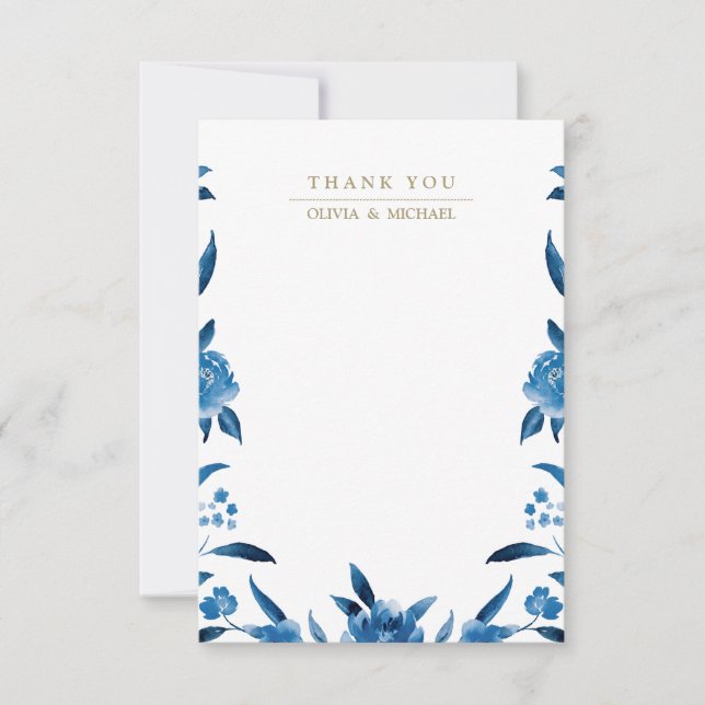 Carte De Correspondance Mariage floral bleu Chinoiserie merci (Devant)
