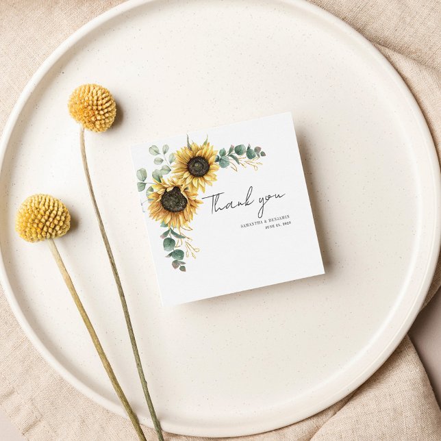 Carte De Correspondance Mariage floral de tournesol budget (Floral Sunflower Eucalyptus Wedding Thank You Mini Card)