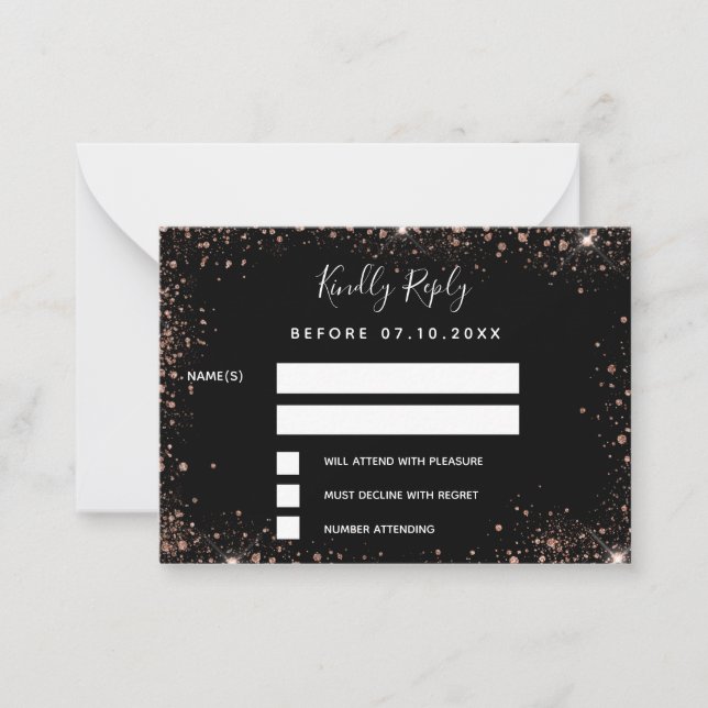 Carte De Correspondance Mariage glamour rose noir RSVP (Devant)