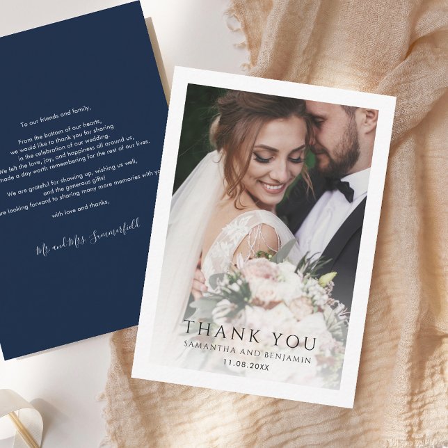 Carte De Correspondance Mariage Merci photo simple et moderne (Simple Modern Photo Wedding Thank You Note Card)