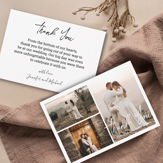 Carte De Correspondance mariage moderne 3 photos collage merci (Créateur téléchargé)
