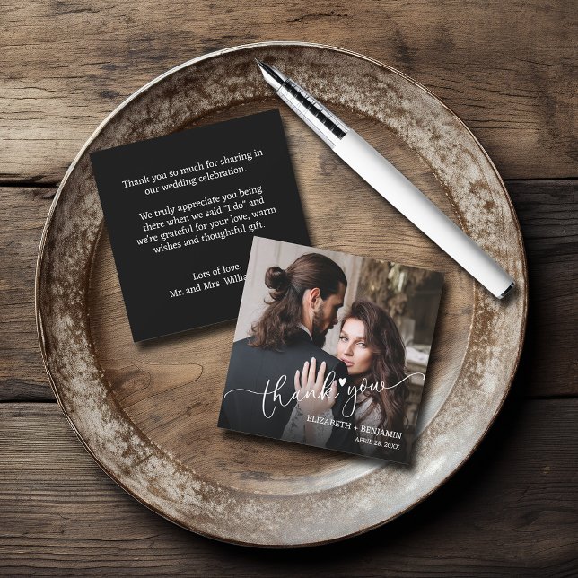 Carte De Correspondance Mariage Photo Lettré à la main Merci budgétaire (SMALL 2.5" square budget wedding photo thank you note cards (too small to mail in the USA.))