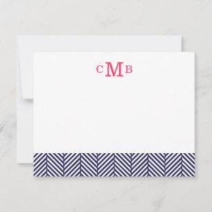 Carte De Correspondance Marine Blue Herringbone Custom Monogram Stationali