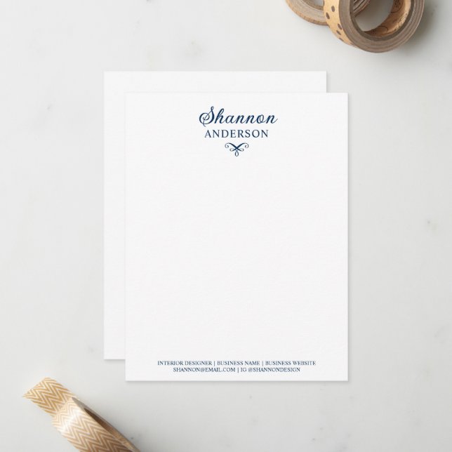 Carte De Correspondance Marine Blue Personnalisé Calligraphie Nom Entrepri (Devant/Arrière en situation)