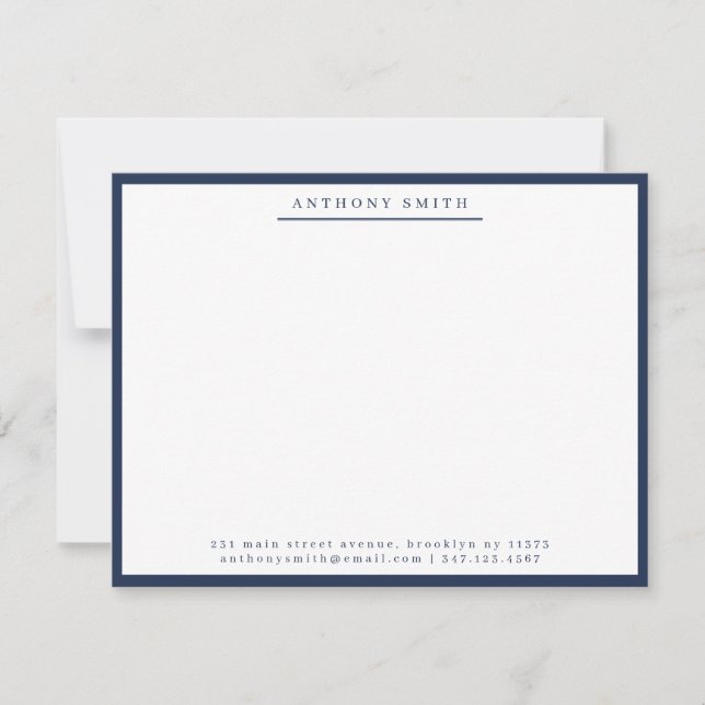 Carte De Correspondance Marine Blue Simple Line Moderne Professionnel (Devant)