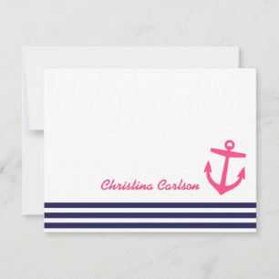 Carte De Correspondance Marine & Pink Bandes Nautiques & Papeterie Ancre