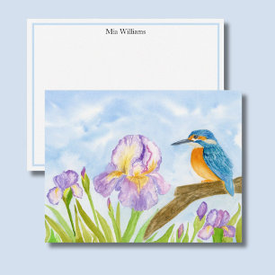 Carte De Correspondance Martin-pêcheur avec Iris Violets Personnalisé