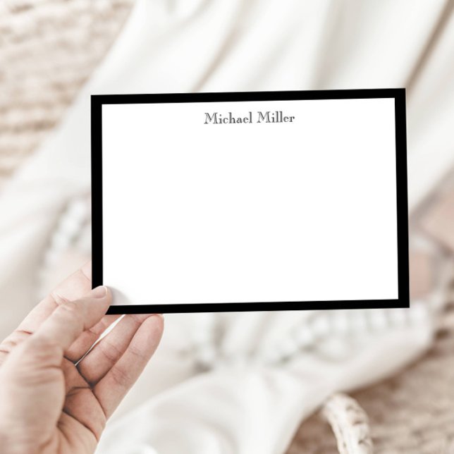 Carte De Correspondance Masculine simple cadre, noir/blanc plat (Créateur téléchargé)