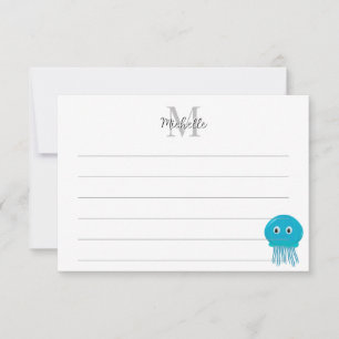Carte De Correspondance Méduse de dessin animé mignonne monogramme personn