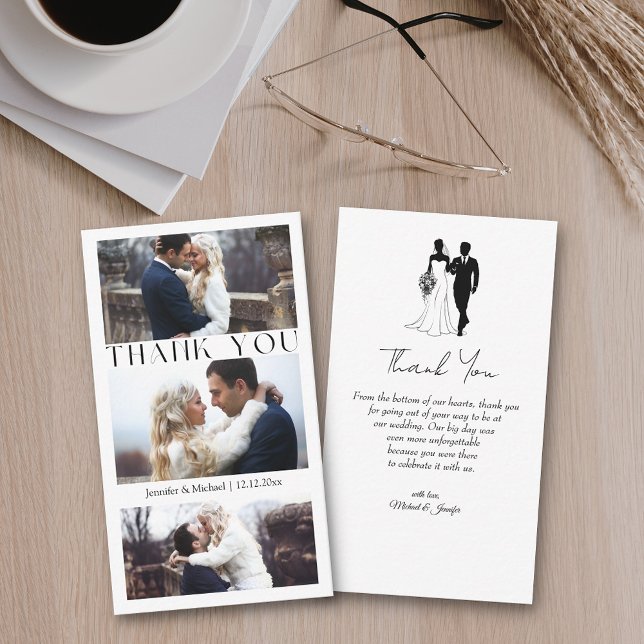 Carte De Correspondance merci 3 photo collage minimum mariage (Créateur téléchargé)