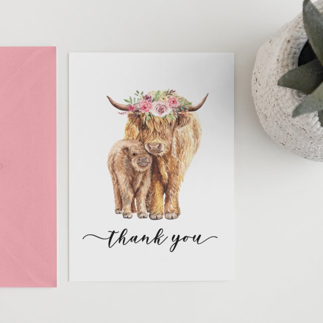 Carte De Correspondance Merci Baby shower Highland Cow (Créateur téléchargé)