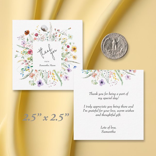 Carte De Correspondance Merci budgétaire fleur sauvage Baby shower (Wildflower Baby Shower 2.5" square thank you (**too small for US Mail, use A2 envelopes for mailing))