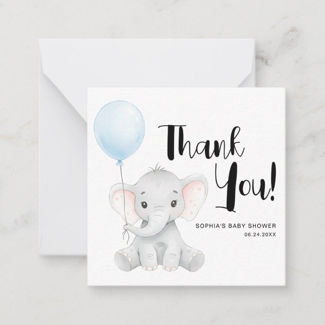 Carte De Correspondance Merci budgétaire moderne du Baby shower éléphant (Devant)