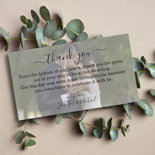 Carte De Correspondance merci, calligraphie moderne mariage photo délavée