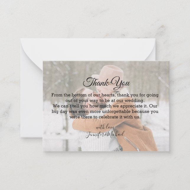 Carte De Correspondance merci, chic calligraphie mariage photo (Devant)