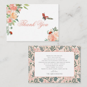Carte De Correspondance Merci de Baby shower Rose de la petite dame Ladybu