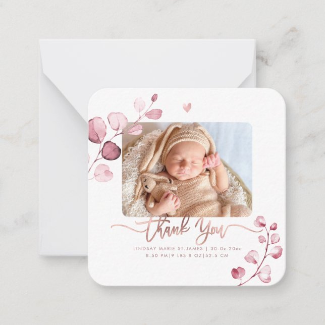 Carte De Correspondance Merci de Baby shower vert Eucalyptus (Devant)