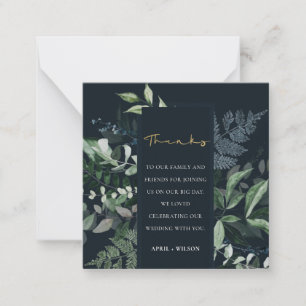 Carte De Correspondance Merci de feuillage Tropical Black Green de la Mari