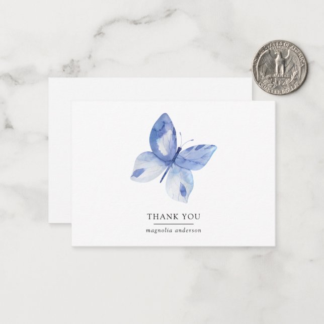Carte De Correspondance Merci de papillon bleu personnalisé (Devant/Arrière en situation)