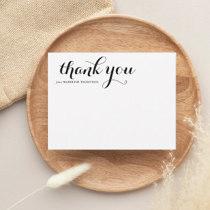 Carte De Correspondance Merci de script noir et blanc simple