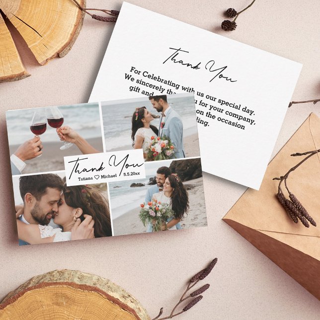 Carte De Correspondance merci écriture mariage 4 photos collage (Créateur téléchargé)