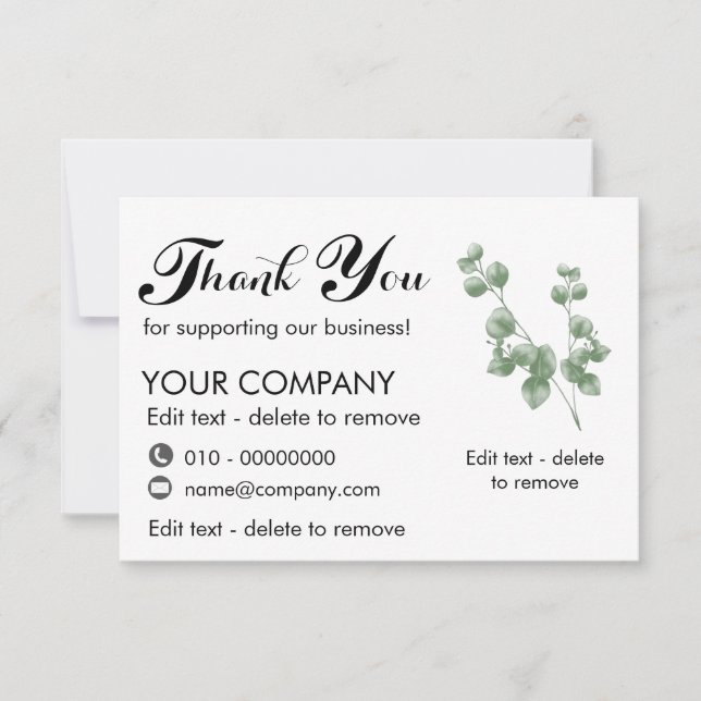 Carte De Correspondance Merci Eucalyptus Pour Soutenir Notre Entreprise (Devant)