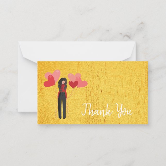 Carte De Correspondance Merci fille mignonne avec ballons glam (Devant)