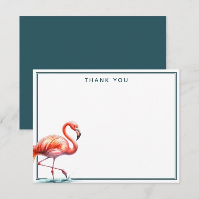 Carte De Correspondance Merci Flamant rose aquarelle (Devant / Derrière)