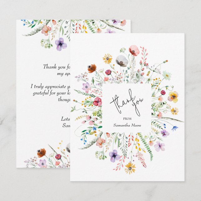 Carte De Correspondance Merci fleur sauvage Baby shower (Devant / Derrière)