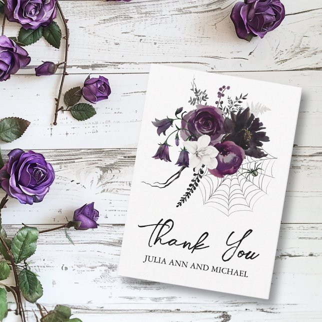 Carte De Correspondance Merci Fleurs de Mariage Halloween Violet Prune (Créateur téléchargé)