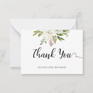 Carte De Correspondance MERCI Floral Blanc Blancs Élégant BUDGET