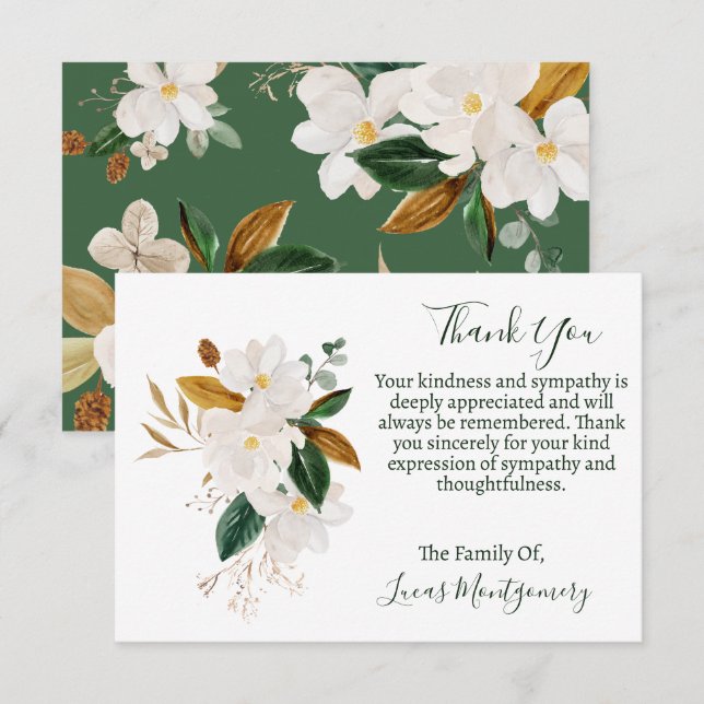 Carte De Correspondance Merci funéraire de Magnolia, Sympathie (Devant / Derrière)