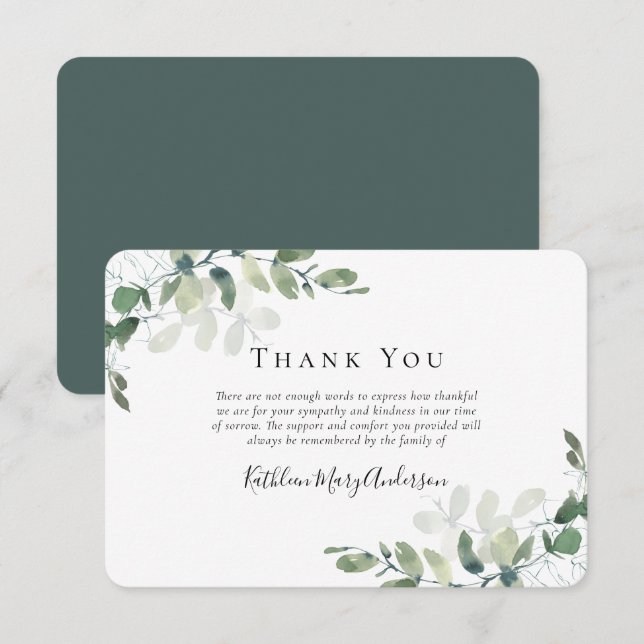 Carte De Correspondance Merci funéraire de Sympathy Eucalyptus (Devant / Derrière)