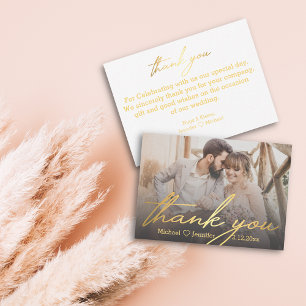 Carte De Correspondance merci, golden manuscrit photo mariage