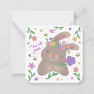 Carte De Correspondance Merci : Lapin avec Fleurs