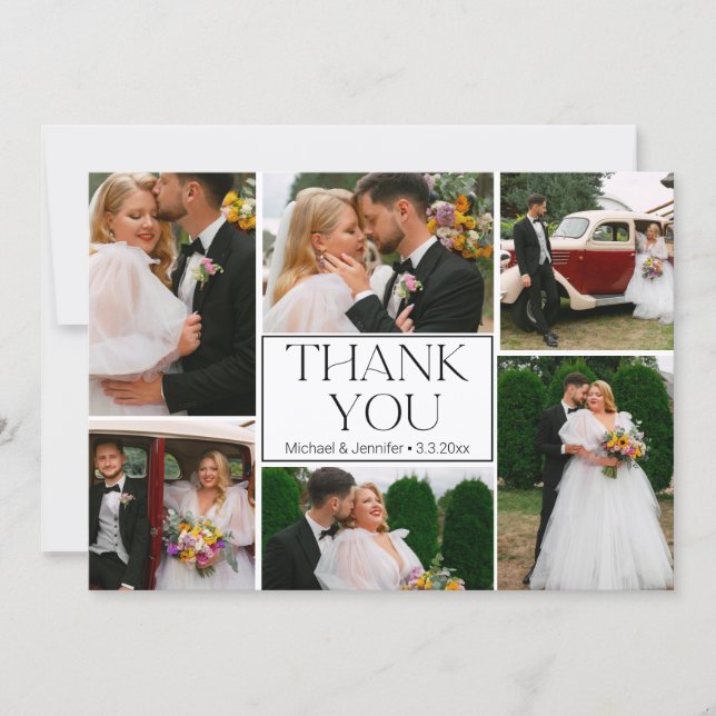 Carte De Correspondance merci mariage 6 photos collage élégant (Devant)