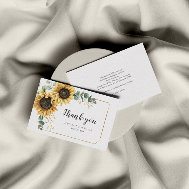 Carte De Correspondance Merci Mariage Budget Sunflower Eucalyptus  (Créateur téléchargé)