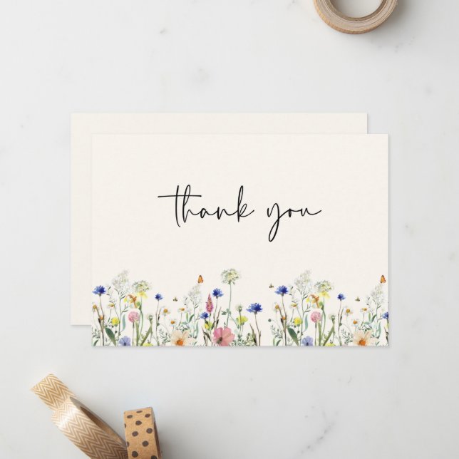 Carte De Correspondance Merci Mariage de prairie sauvage (Devant/Arrière en situation)