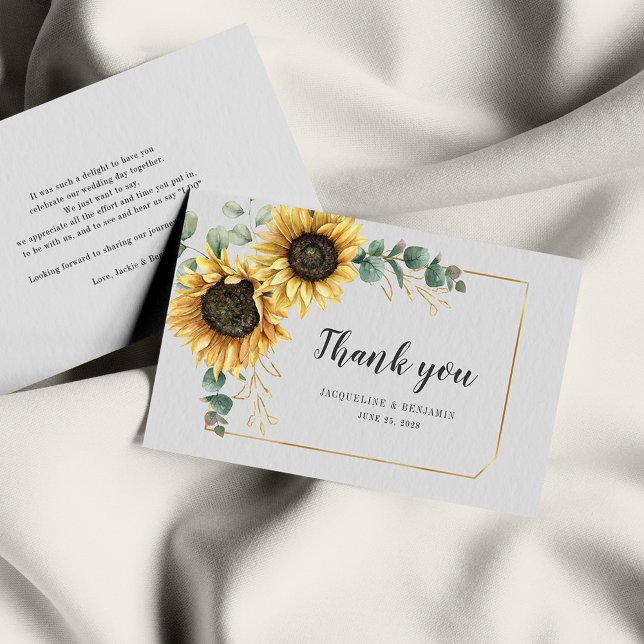 Carte De Correspondance Merci Mariage de tournesol Eucalyptus aquarelle (Créateur téléchargé)