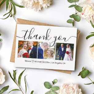 Carte De Correspondance merci mariage élégant 3 photos collage