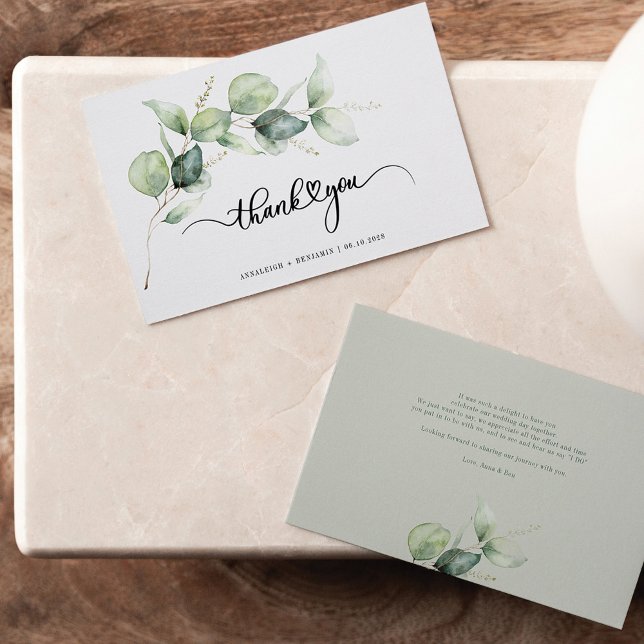 Carte De Correspondance Merci Mariage Eucalyptus à la main (Eucalyptus Botanical Script Wedding Thank You Note Card)